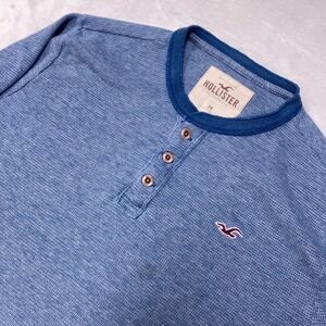 Y2K Hollister Henley Thermal Shirt Men's Medium Heathered Blue Preppy Vintage
